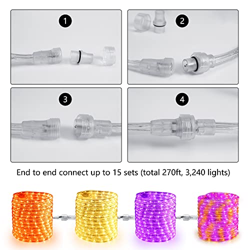 Brizled Purple & Orange Rope Lights, 18Ft 216 Led Orange Halloween Rope Lights, 120V Plugin Rope Lights Connectable, Indoor Outdoor Halloween Lights Waterproof Tube Rope Light For Halloween Tree Patio #TOP5