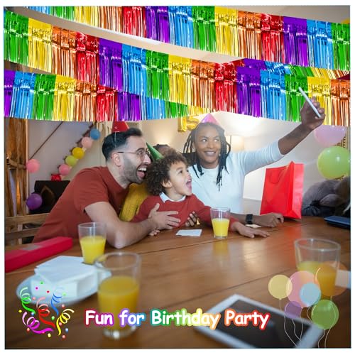 Image of 4 Pack 39Ft Feet Colorful Foil Fringe Garland Rainbow Tinsel Streamers Banner Fringe Curtain Banner for Parade Floats Graduation Homecoming Carnival Birthday Pride Party Decor (Rainbow)