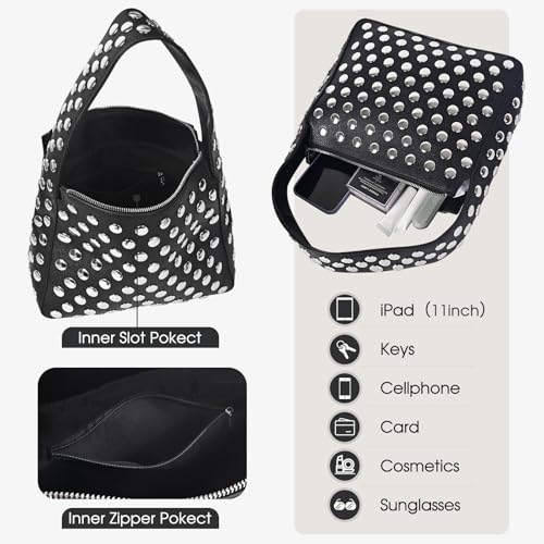 Studded Purse Black Shoulder Bag Y2K 2000s Punk Purse Studded Shoulder Bag Vegan Leather Soft Handbag4