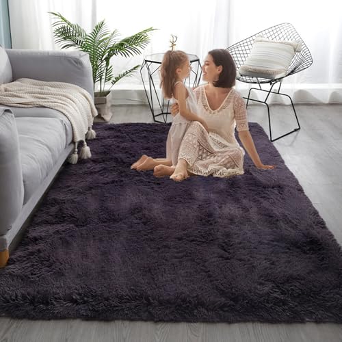 Tapis antidérapant lavable à 30° aspect fourrure douce grand format gris violet