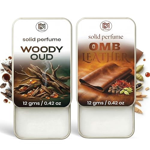 Image of Dr.Mashur Solid Perfume |OMB leather&Woody oud Alcohol Free Wax Perfume Balm, Long Lasting | Pocket Tin 12g, Pack Of 2| Non Greasy Smooth Glide, Travel Friendly Unisex Gifts He Or Her