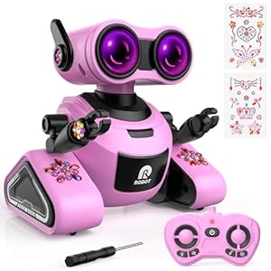 Yerloa Robot para niños niñas, Juguetes Robot de Control Remoto Recargable con Pegatina, Baile y música, Juguetes Robot para niños de 3 4 5 6 7 8 años Regalo