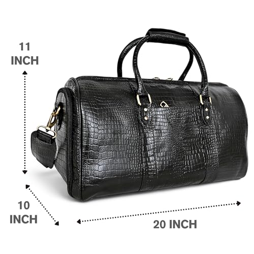 Image of Genuine Leather Premium Travel Duffel Bag Luggage for Sports Gym Stylish 35 Liter Tour Bag for Men and Women-Carry on 20 Inch Weekender Luggage Overnight Bags for Men, Medium (Black, Medium)