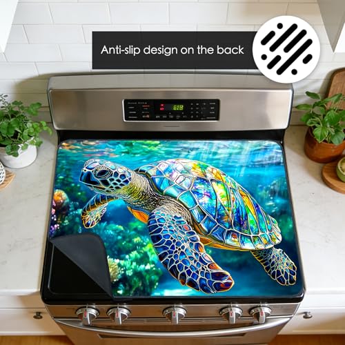 Image of Nuxovilar Stained Glass Turtle Stove Cover Diatomaceous 28.65x20.47 In | Glass Protector Countertop Mat Counter Saver Cooktop Cover Kitchen Prep Space Room (Stained Glass Turtle)