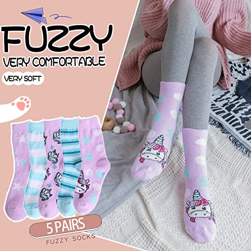 Image of EBMORE Fuzzy Socks for Women, Thick Cozy Warm Fluffy for Winter | Ultra Soft Plush Fleece Lining, Stretch Cuff, Comfy Heel & Toe, for Home & Sleep, Gifts Cabin Slipper Socks, 5 Pairs