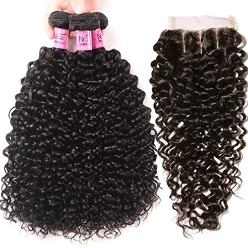 Unice Hair Brazilian Virgin Curly Hair Weave 3 Bundles with 3 Way Part Closure 4