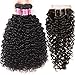Unice Hair Brazilian Virgin Curly Hair Weave 3 Bundles with 3 Way Part Closure 4"x4" Human Hair Extensions Natural Color (16 18 20+14closure)