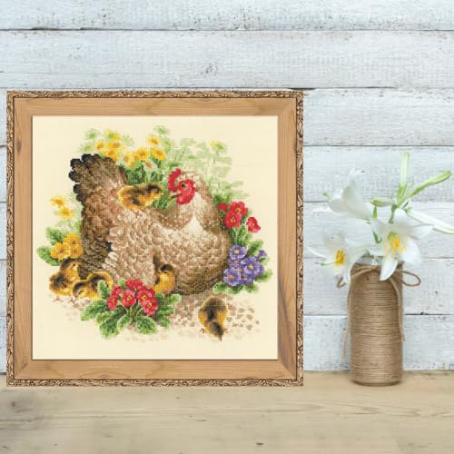 Image of RIOLIS - Hen 1480, Animals Cross Stitch Kits 11,81 inch x11,81, Cross Stitch Kits for Beginners & Advanced, Crossstitching Kits Adult, Counted Stitching Kits, Embroidery Kit