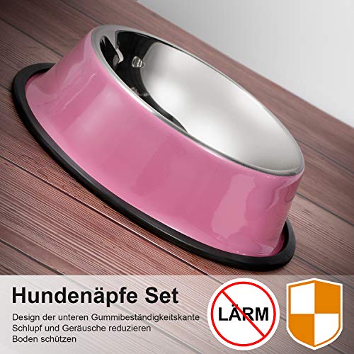 WERFORU 2 Stück Edelstahl Hundenapf für kleine/mittlere/große Hunde-, Katzen-, Tiernahrungs- / Wasserschalen mit Gummibasis Reduzieren Sie das Verschütten,Rosa,M - Image 4