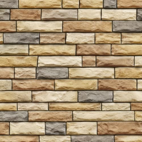 Peel and Stick Wallpaper Brick Wallpaper Wall Decor Contact Paper Removable 17.7'*393.7' Wall Paper Textured Stone Wall Earthy Tones Varied Shades Brown Beige Grey for Classroom Bedroom Desk Kitchen