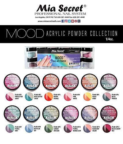 Mia Secret Color Changing Nail Powder MOOD Collection, Set of 12 colors, ¼ oz.
