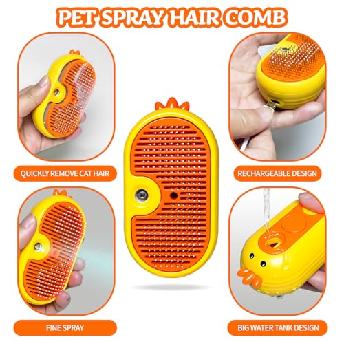 Image of Spritz Defur Comb for Cats, New 3-in-1 Cat Steam Brush for Massaging and Cleaning Shedding Pets, Comb for Long and Short Hair Cats and Dogs Grooming Tool (zsyellow)