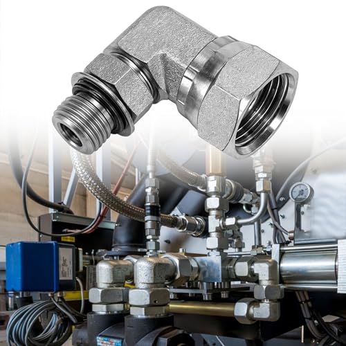 Image of Replacement 6901-06-08 90 Elbow Adapter 3 /8 inch Male BOSS Swivel ORB x 1 /2 inch NPSM Female Pipe Swivel, for Hydraulic Elbow Pipe Fittings Carbon Steel