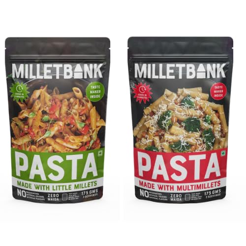 Millet Bank Little Millet Pasta 175g+ Multi Millet Pasta 175g (No Preservatives, Artificial Colorings, or Flavourings)