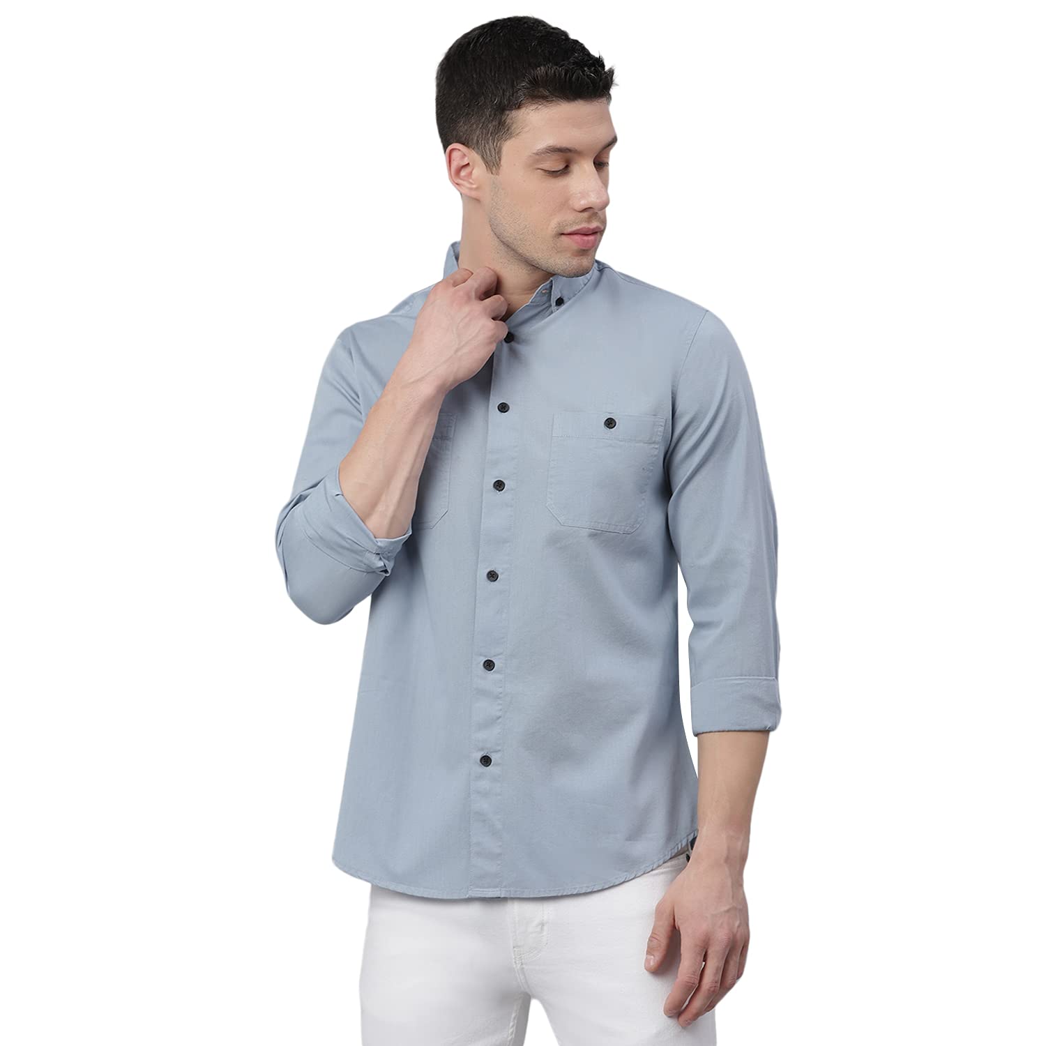 Dennis Lingo Men's Solid Slim Fit Cotton Casual Shirt