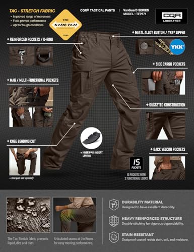 Image of CQR Men's Flex Stretch Tactical Pants, Water Resistant Ripstop Cargo Pants, Lightweight EDC Outdoor Work Hiking Pants