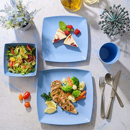 Gibson Home Soho Grayson Square Melamine Dinnerware Set, Service For Four (16Pcs), Light Blue #TOP3