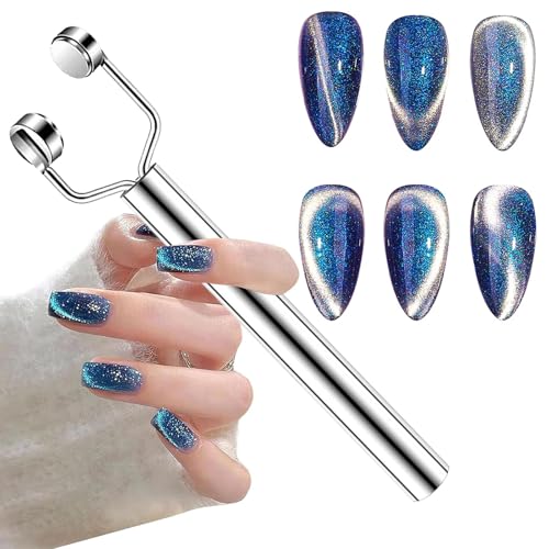 Image of 3 IN 1 Cat Eye Nail Magnet U-Shaped Double Head Magnetic Gel Nail Polish Magnet Pen Magnets For Cat Eye Gel Polish Cat Eye Magnet For Nails Multifunctional Nail Design Tools (Silver)