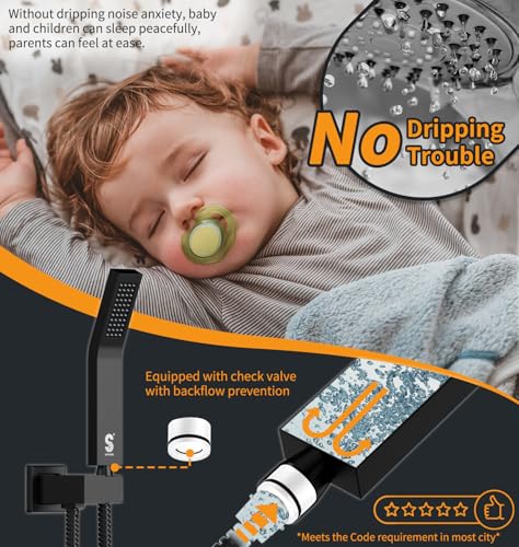 SR SUN RISE Black Square Rainfall Shower Head and Handle Set, Wall Mounted Shower Fixtures, Metal Shower Faucet Trim Repair Kits (With Shower Valve) - Image 8