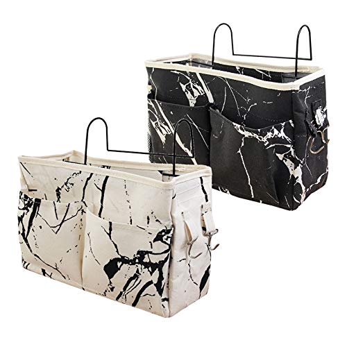 2PZ Bolsillo Organizador para Colgaren la Cama Sofá Lona Bolsillo para Cama Organizador de Cabecera Gran Capacidad Organizador de Almacenamiento Colgante Durable para Hogar Escuela Litera PatrónMármol