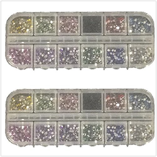 Ardisle6000 Pcs x 2mm RHINESTONE ROUND GEMS FOR NAIL ART - 12 COLOURS + PICKER TOOL