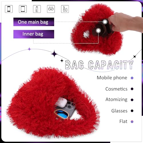Bolso tipo Hobo peludo para mujer rojo miniatura 6