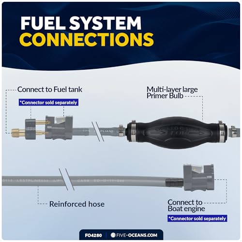 Image of Five Oceans Marine Fuel Line Assembly with Primer Bulb, 3 /8-Inch x 6 foot, Universal Outboard Boat Fuel Hose, EPA /CARB Approved, Ethanol-Compatible, Leakproof - FO4280