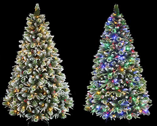 Super Dual Flocked Pine Christmas Tree Pre-lit with Color Changing LED Lights (7ft Pre-lit)