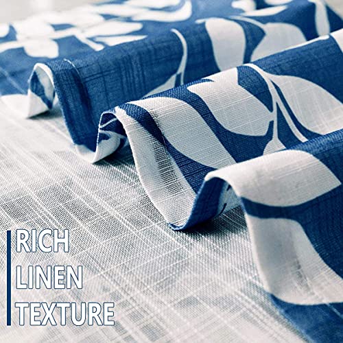 Image of Treatmentex Navy and White Curtains for Bedroom 63 inch Length Leaf Print Curtains for Windows Semi-Sheers, Royal Blue Grommet Top, 2 Pack