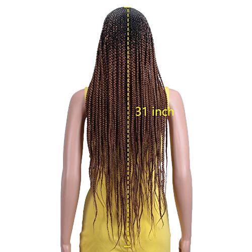 Joedir 31" Extra Long 13X6 Micro Braided Lace Frontal Wigs With Baby Hair High Temperature Synthetic Wigs For Black Women 180% Density Full Hand Made Braiding Style Ombre Auburn Color（Tt1B/30） #TOP2