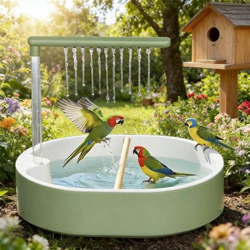 Zinueen Vogeldusche Wellensittich & Nymphensittich - Automatisches Vogelbad mit Wasserfall & Zirkulationshahn, Käfigzubehör Wassersystem aus ABS, 31.8x28x25cm, USB-Betrieb für Badespaß
