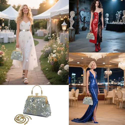 Image of Evening Bag Vintage Purse Kiss Lock Purses and Handbags for Women Formal