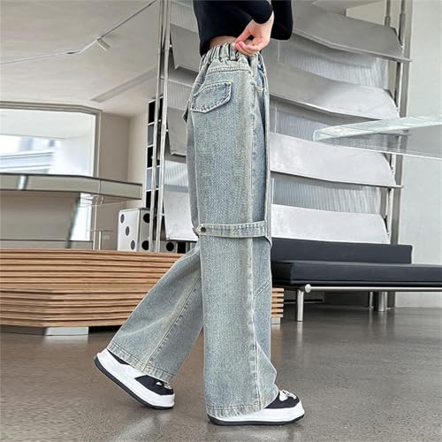 Girls Wide Leg Denim Pants Baggy Elastic Waist Jeans Straight Leg Streetwear Y2k Casual Loose Pants Teen Fall Trouser2