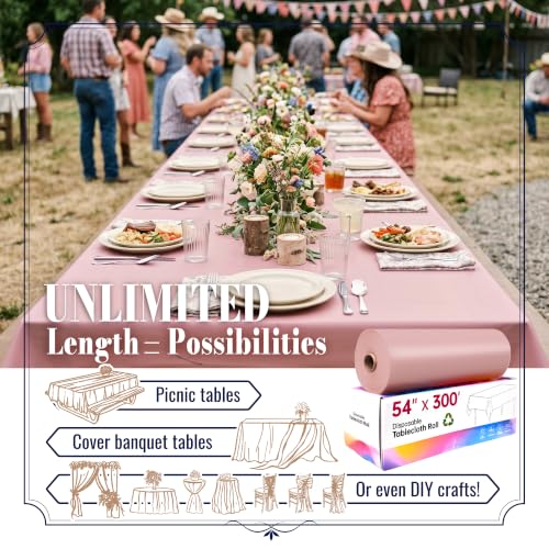 Image of Plastic Table Cloth Disposable, 54IN X 300FT Disposable Tablecloth Roll