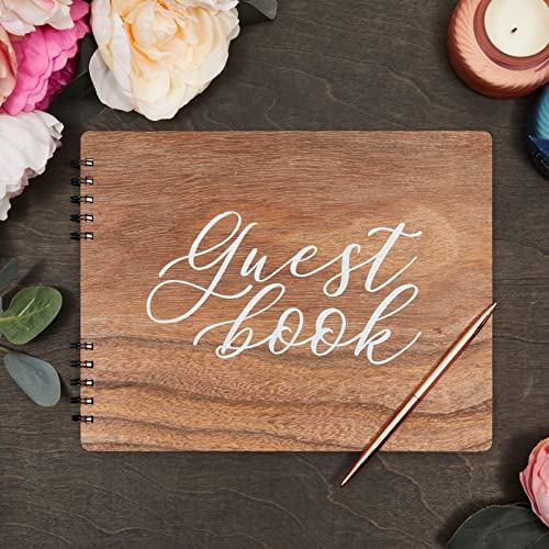 Rustic Style Wooden Wedding Guest Book for Reception Rehearsal Dinner (112 Pages, 28.6 x 22.2 cm), Brown - Image 2