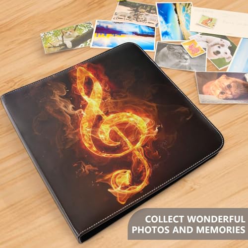 Álbum de fotos retro con notas musicales ALAZA, cubierta de cuero sintético PU, diseño de 3 anillas, para bodas, viajes y recuerdos familiares miniatura 4