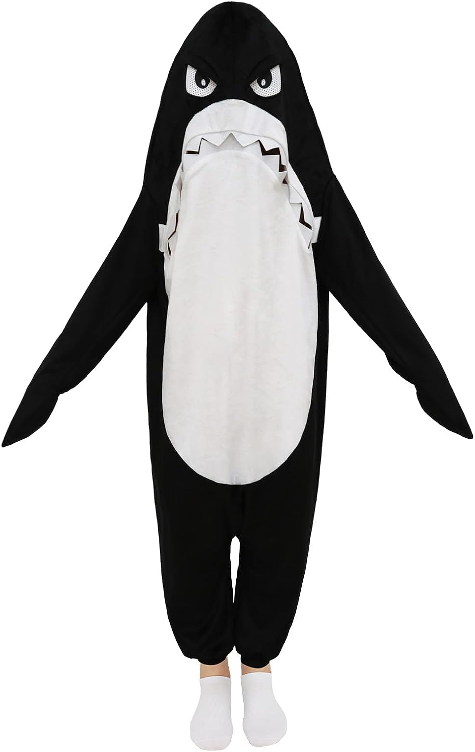 ROC PARTY Shark Costume Jumpsuit – Black One-Piece Hooded Outfit, Soft Animal Pajamas for Halloween, Dress-Up & Playtime XL