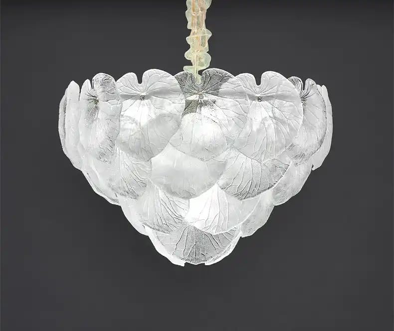 Image of Luxury Leaf Glass Chandelier for Bedroom & Living Room | Elegant Golden Ceiling Hanging Light for Dining Area, Hall & Home Interiors | Designer Chandelier for Modern Decor