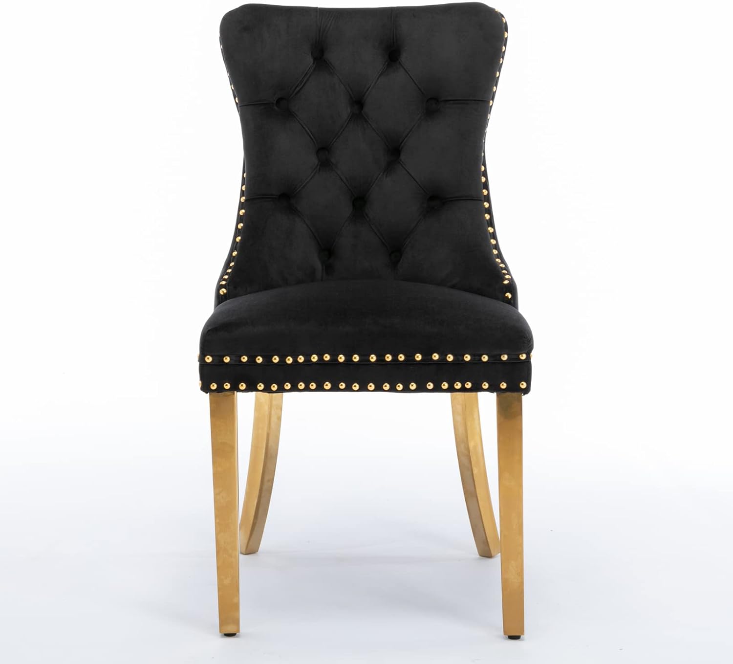Solid Wood Velvet Upholstered Dining Chair with Golden Stainless Steel Plating Legs,Contemporary Design W/Nailhead Trim,Set of 2,for Living Room,Apartment,Black and Gold