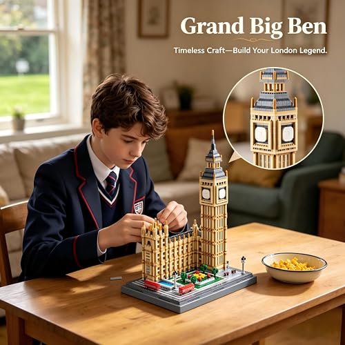 Image of Big Ben Clock Tower Micro Blocks Set for Adults, Mini Iconic London City Architecture Building Block Sets, Castle Gift for Teen 14+ Home Office Decor (4112 Pcs)