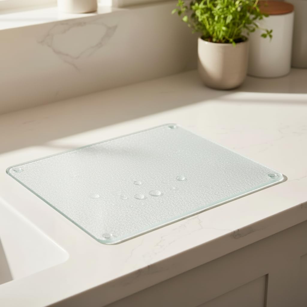 Biznest 50X40Cm Tempered Glass Worktop Saver Frosted Printing Dishwasher Safe 5mm Chopping Board