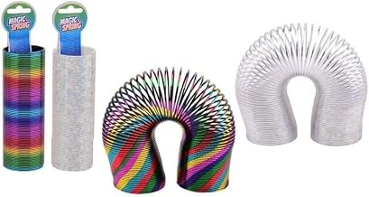 Molla metallica da 15 cm, giocattolo a spirale arcobaleno, spirale colorata, piuma Slinky, molla per scale, giocattolo antistress, 2 colori assortiti (set entrambi)