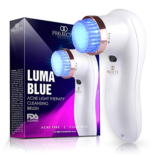 Project E Beauty LumaBlue | Acne Light Therapy Pimple Cleansing Brush FDA Cleared 415nm Photon LED 360° Rotation Reduce Inflammation Smooth Improving Sensitive Skin Calming Treatment Facial Device