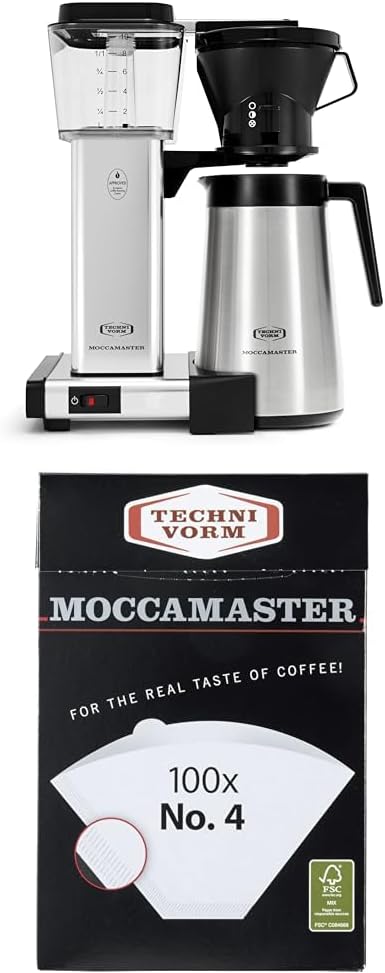 Technivorm Moccamaster 79112 KBT Coffee Brewer, 40 oz, Polished Silver 4 White Paper Filters, 100-count per box