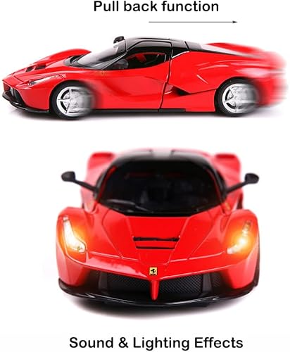 Miniatura 3 de Aleación coleccionable rojo Ferrari Race LaFerrari Pull Back Vehículos Diecast Cars Modelo con luces y sonido