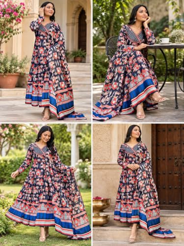 Image of Leriya Fashion Kurta Sets for Woman | Printed Jaipuri Ajrakh Kurta Set With Dupatta for Women | Kurti Set for Woman | Anarkali Suit for Women | Traditional Anarkali Salwar Suit for Party Outfits Kurtis
