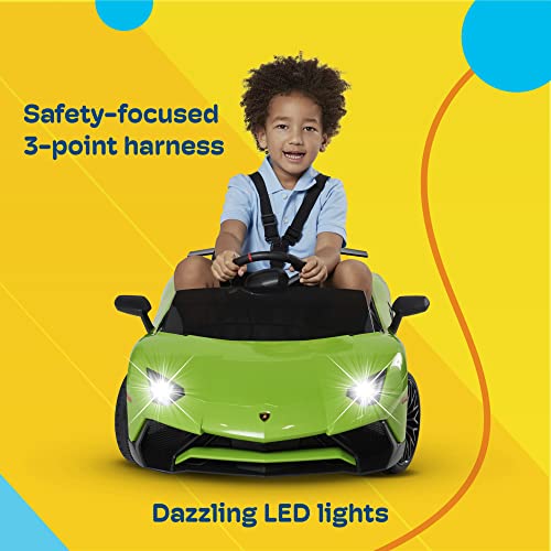 Kidzone Kids Electric Ride On 12V Licensed Lamborghini Aventador Battery Powered Sports Car Toy With 2 Speeds, Parent Control, Sound System, Led Headlights & Hydraulic Doors - Black #TOP2