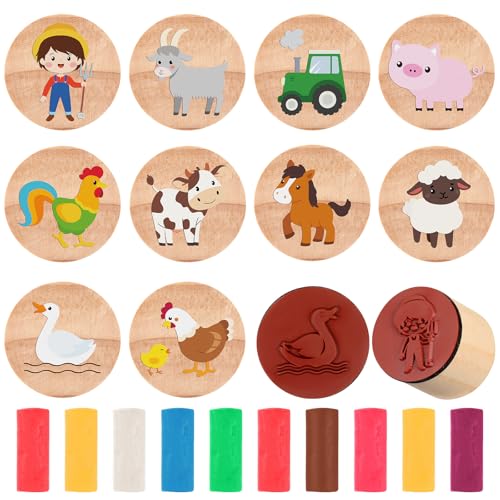 Tenare Juego de 10 Sellos de Madera y Plastilina Contener 10 Sellos de Animales de Madera para Niños y 10 Plastilina Multicolor para Obsequios Regalos de Cumpleaños(Patio de Granja) Tenare Juego de 10 Sellos de Madera y Plastilina Contener 10 Sellos de Animales de Madera para Niños y 10 Plastilina Multicolor para Obsequios Regalos de Cumpleaños(Patio de Granja)