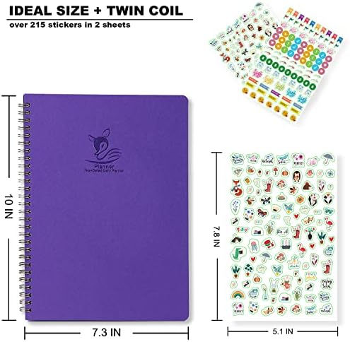 Daily Planner Hourly Schedules Appointment Planner Undated with To-Do List,Meals,Notes 10"X7.3",Flexible Cover ,Twin-Wire Binding