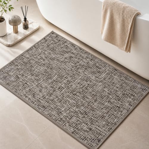 Chenille Bath Mat Non Slip Absorbent Quick Dry Bathroom Mat 17"x24", Taupe